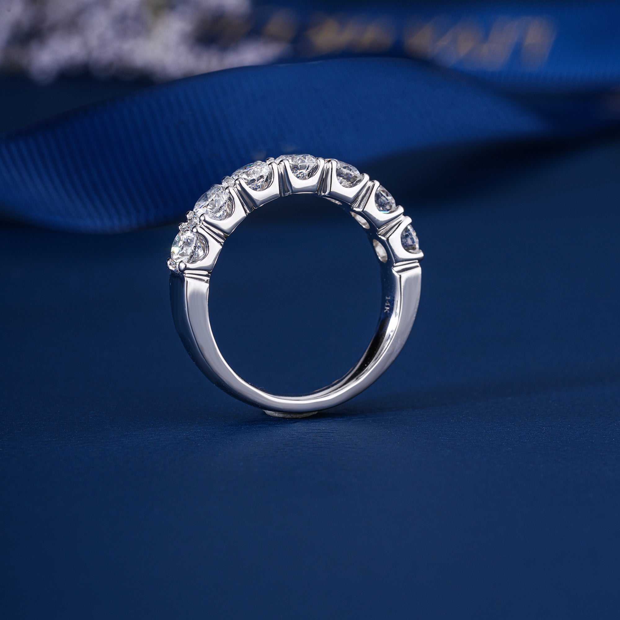 1.30 TCW Round Cut Lab Grown Diamond Half Eternity Wedding Band