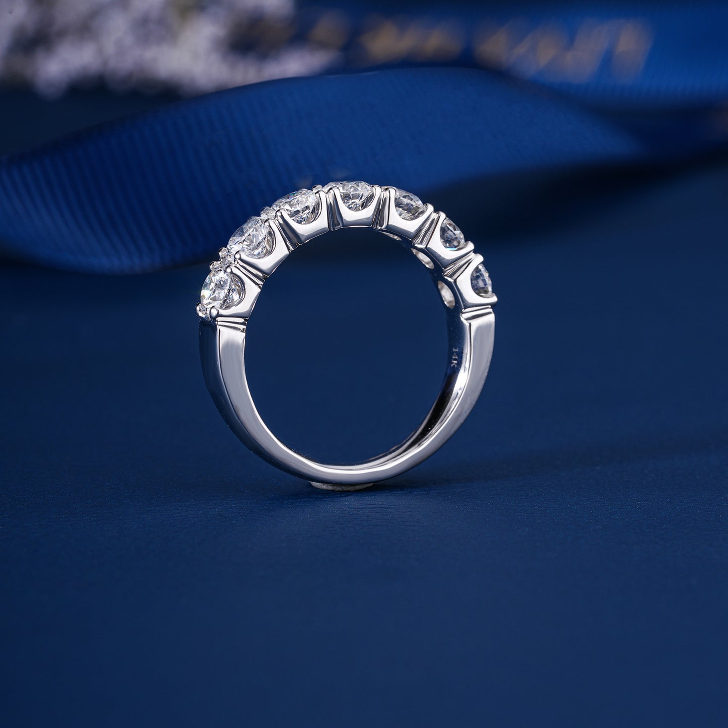 1.30 TCW Round Cut Lab Grown Diamond Half Eternity Wedding Band