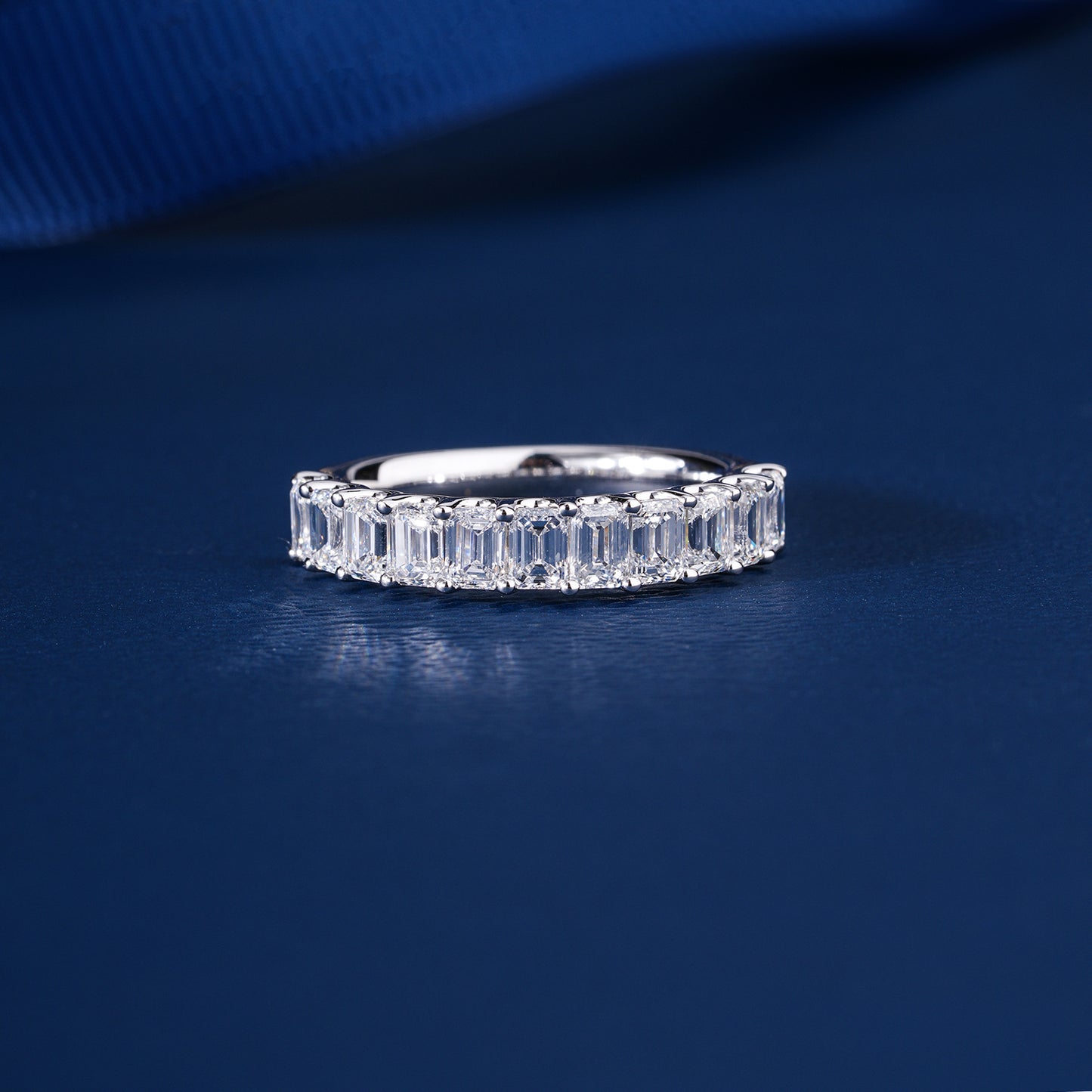 1.65 TCW Emerald Cut Lab Grown Diamond,Half Eternity Elegant Step Cut Wedding Band