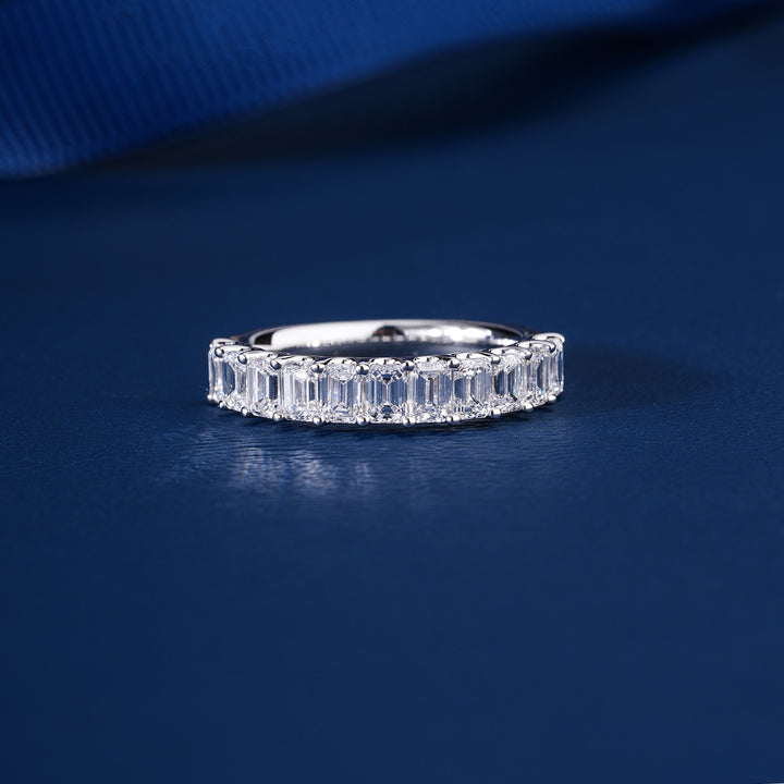 1.65 TCW Emerald Cut Lab Grown Diamond,Half Eternity Elegant Step Cut Wedding Band