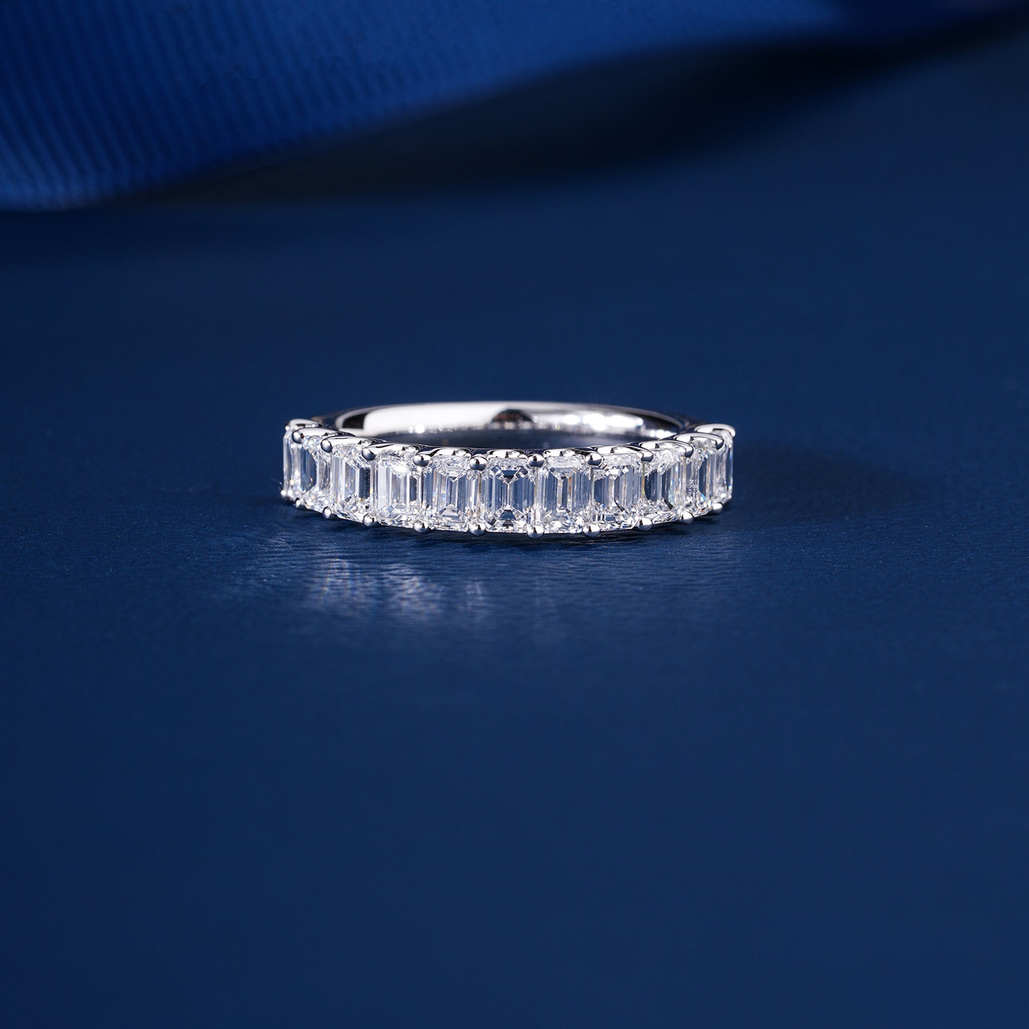 2.9 TCW Emerald Cut Lab Grown Diamond Half Eternity  Wedding Ring