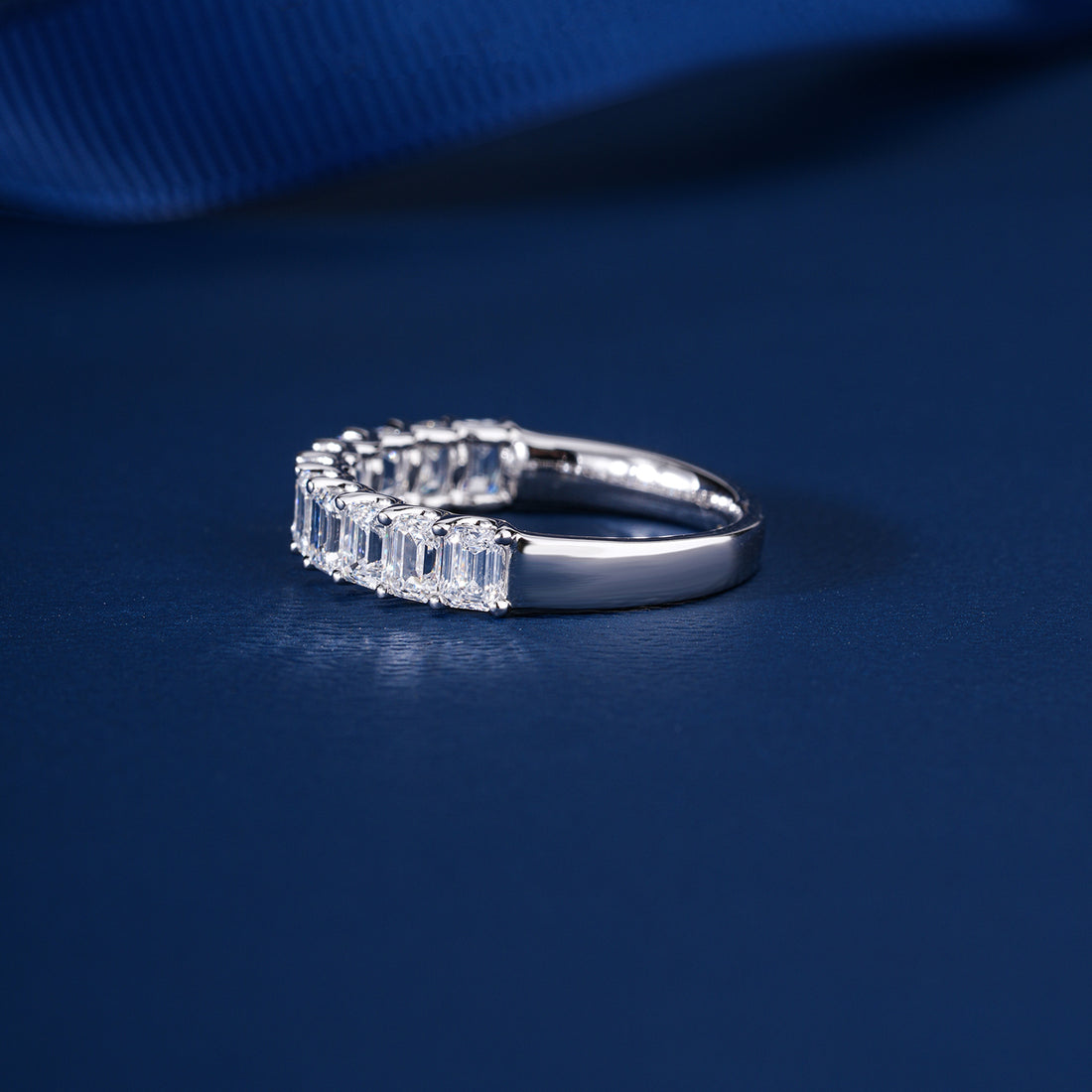 1.65 TCW Emerald Cut Lab Grown Diamond,Half Eternity Elegant Step Cut Wedding Band