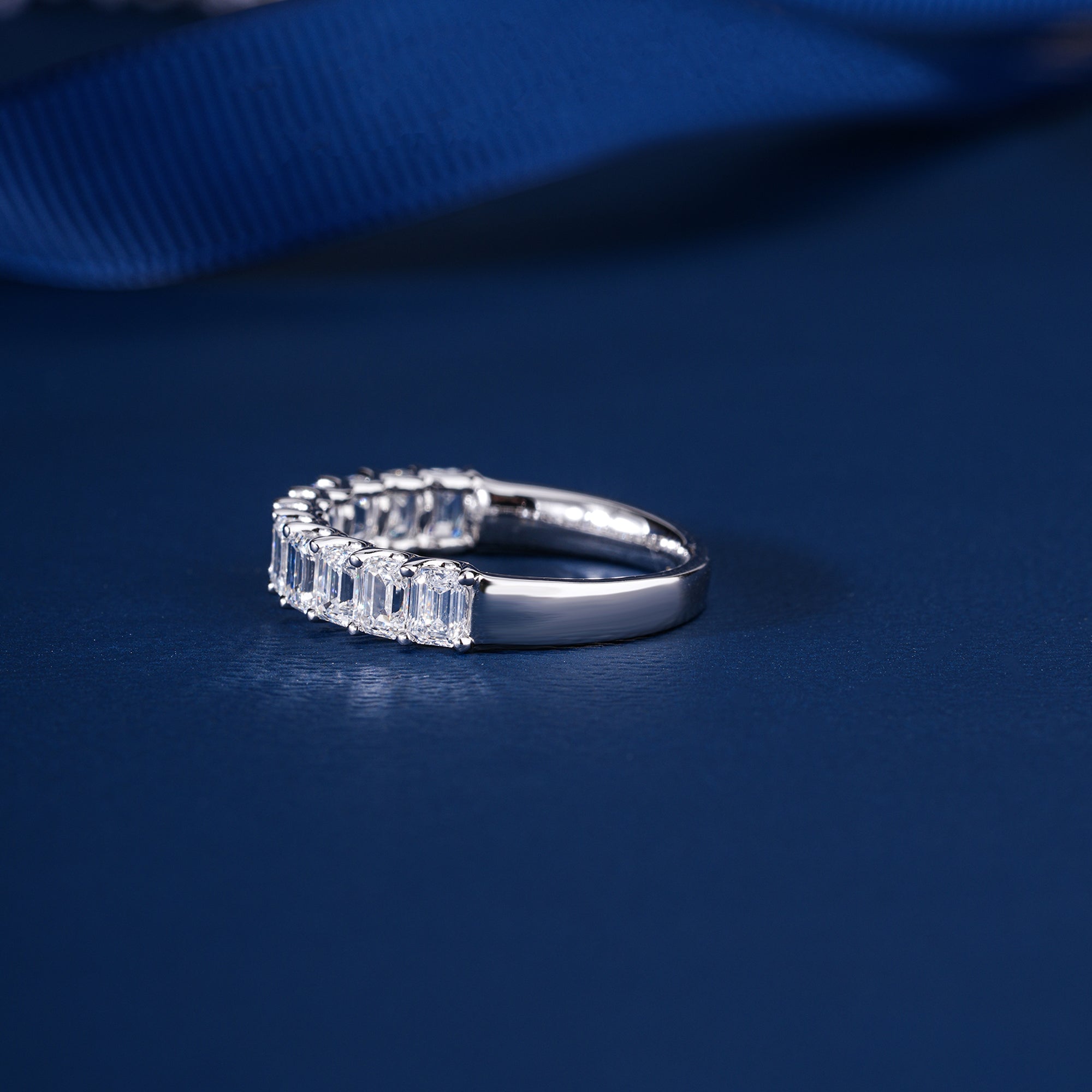 2.9 TCW Emerald Cut Lab Grown Diamond Half Eternity  Wedding Ring