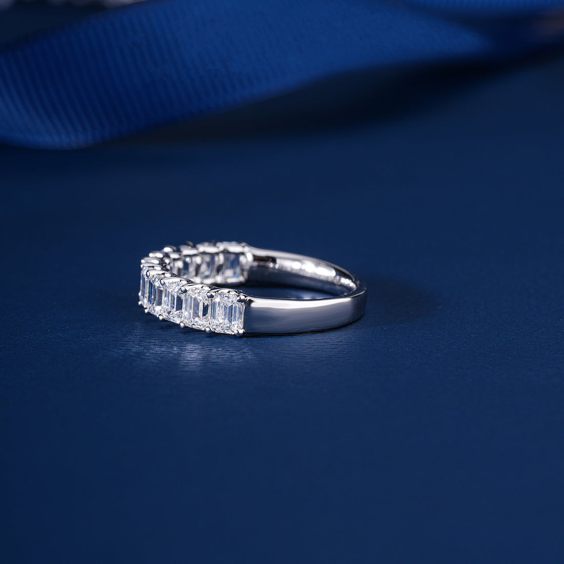 2.9 TCW Emerald Cut Lab Grown Diamond Half Eternity  Wedding Ring