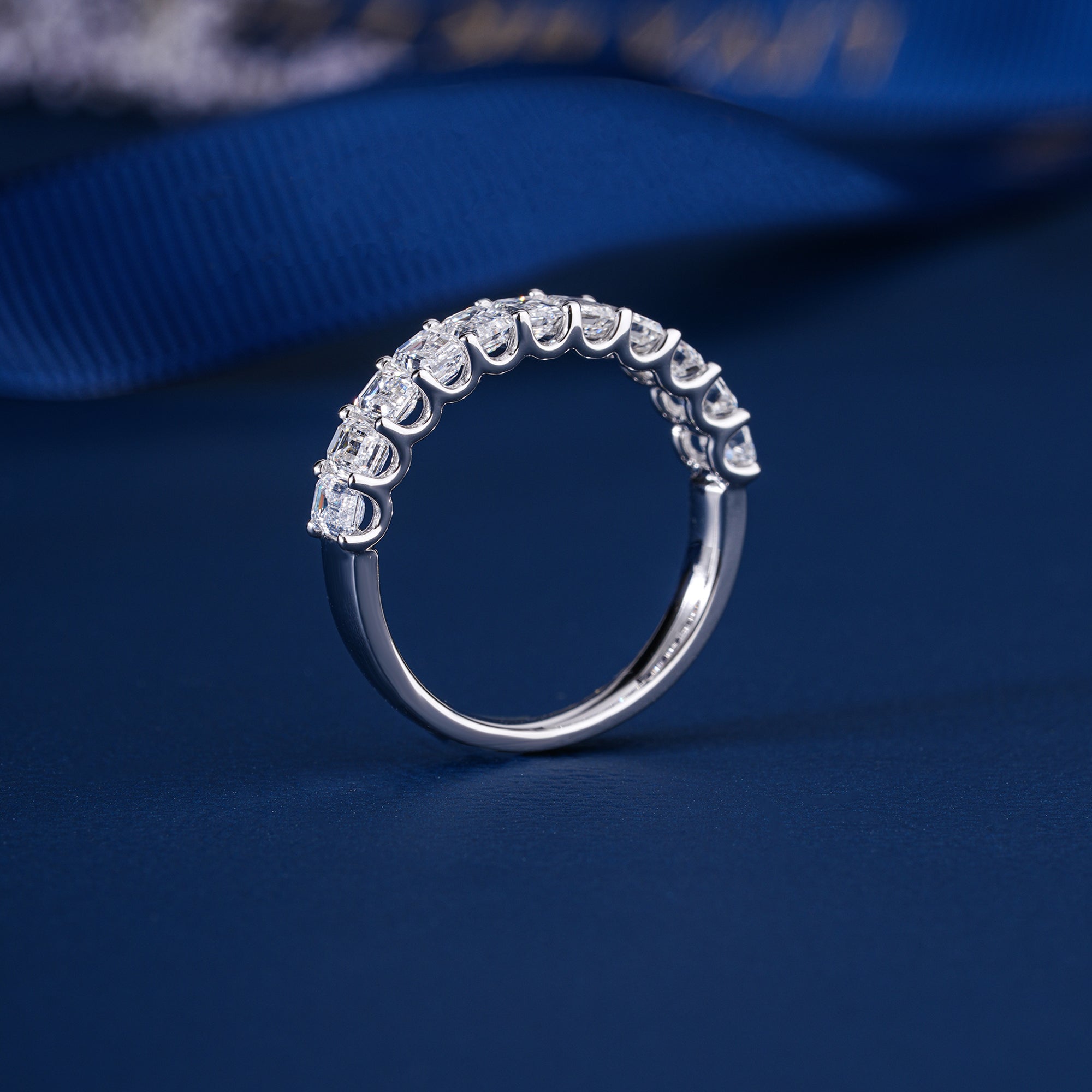 1.65 TCW Emerald Cut Lab Grown Diamond,Half Eternity Elegant Step Cut Wedding Band