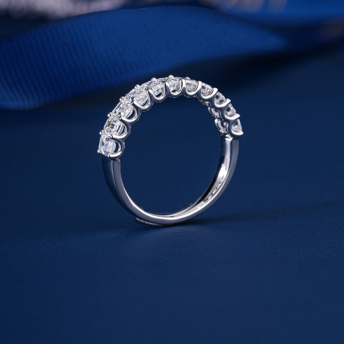 2.9 TCW Emerald Cut Lab Grown Diamond Half Eternity  Wedding Ring