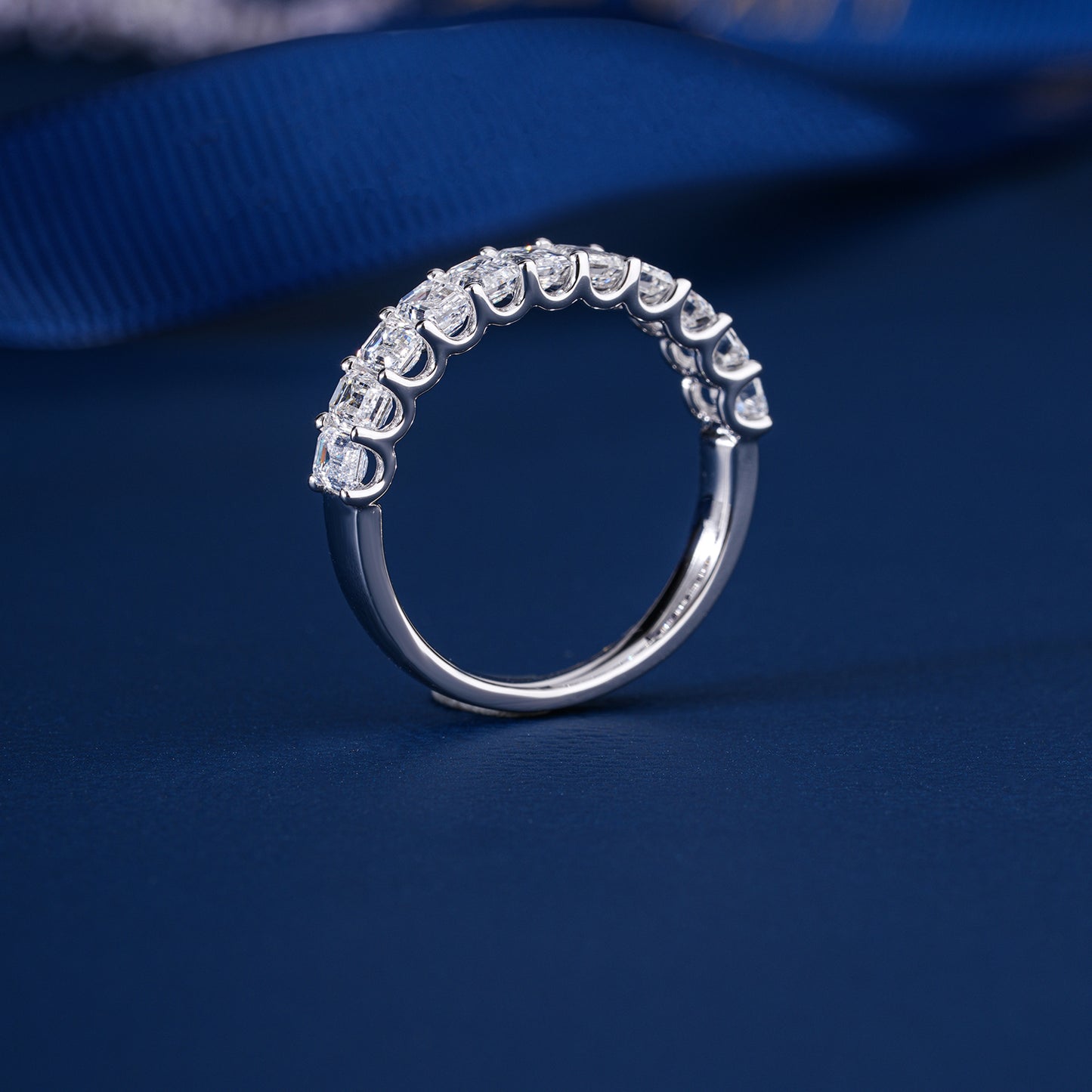 2.9 TCW Emerald Cut Lab Grown Diamond Half Eternity  Wedding Ring
