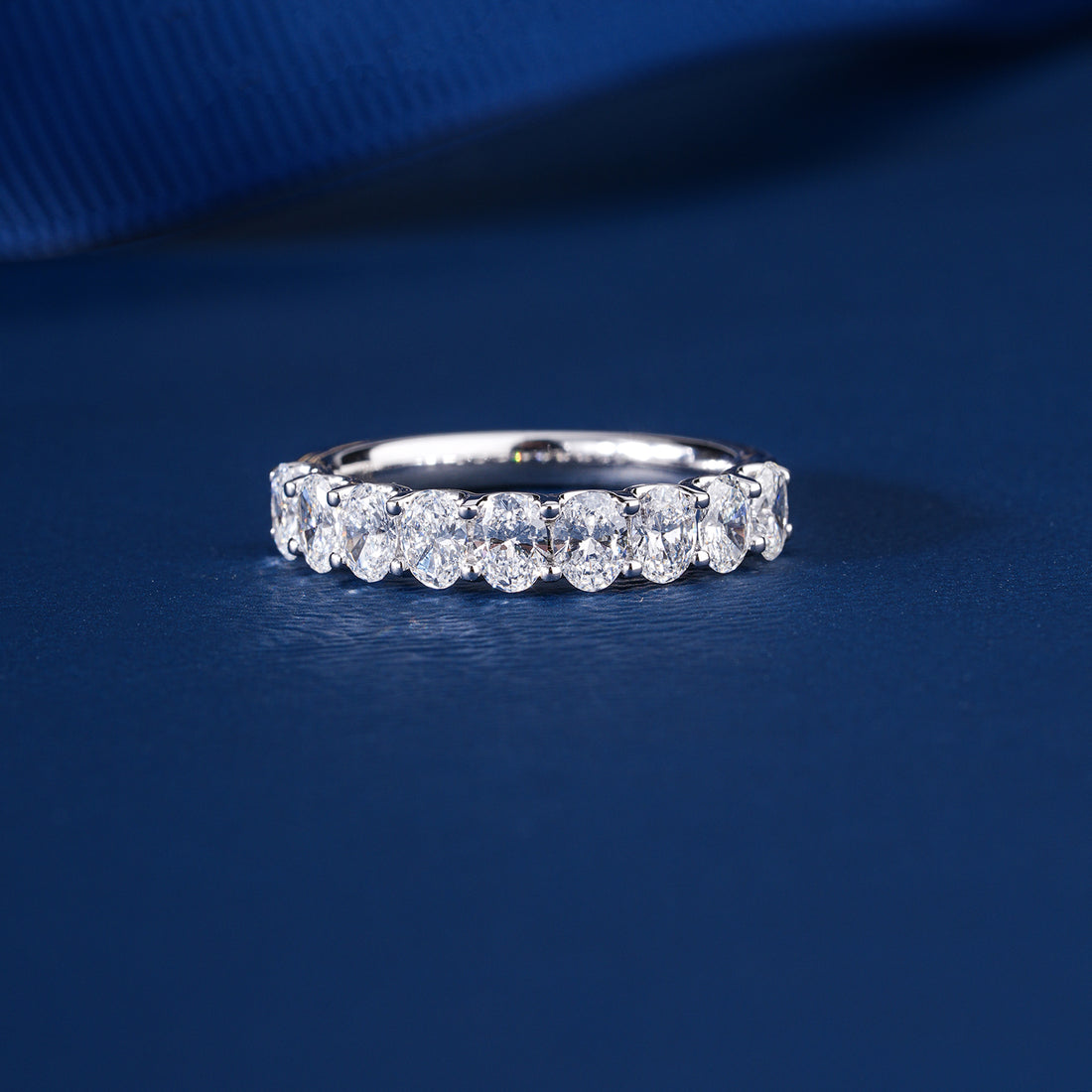 1.15 TCW Oval Cut Lab Grown Diamond Half Eternity Elegant Women Wedding Band