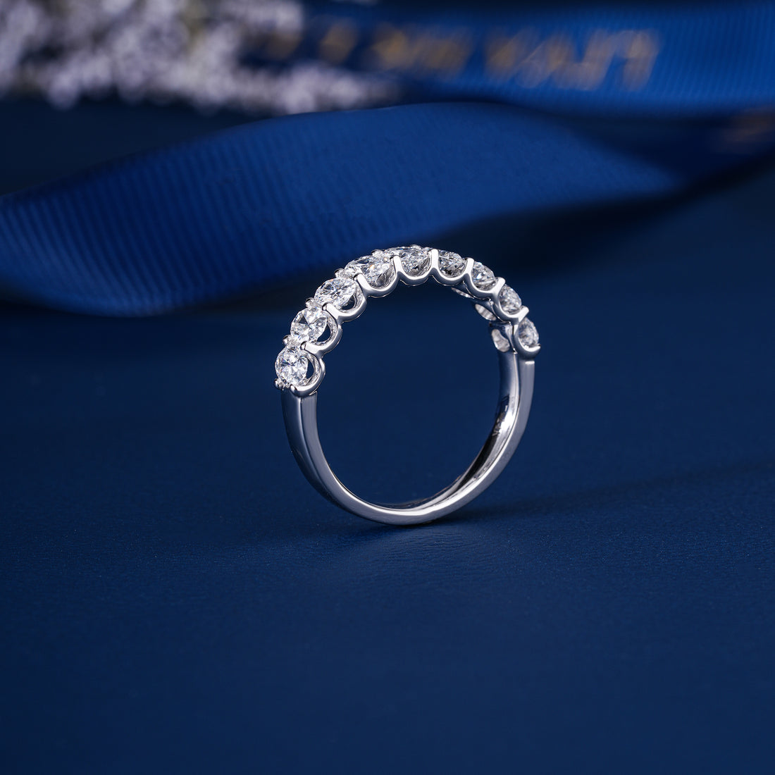 1.15 TCW Oval Cut Lab Grown Diamond Half Eternity Elegant Women Wedding Band