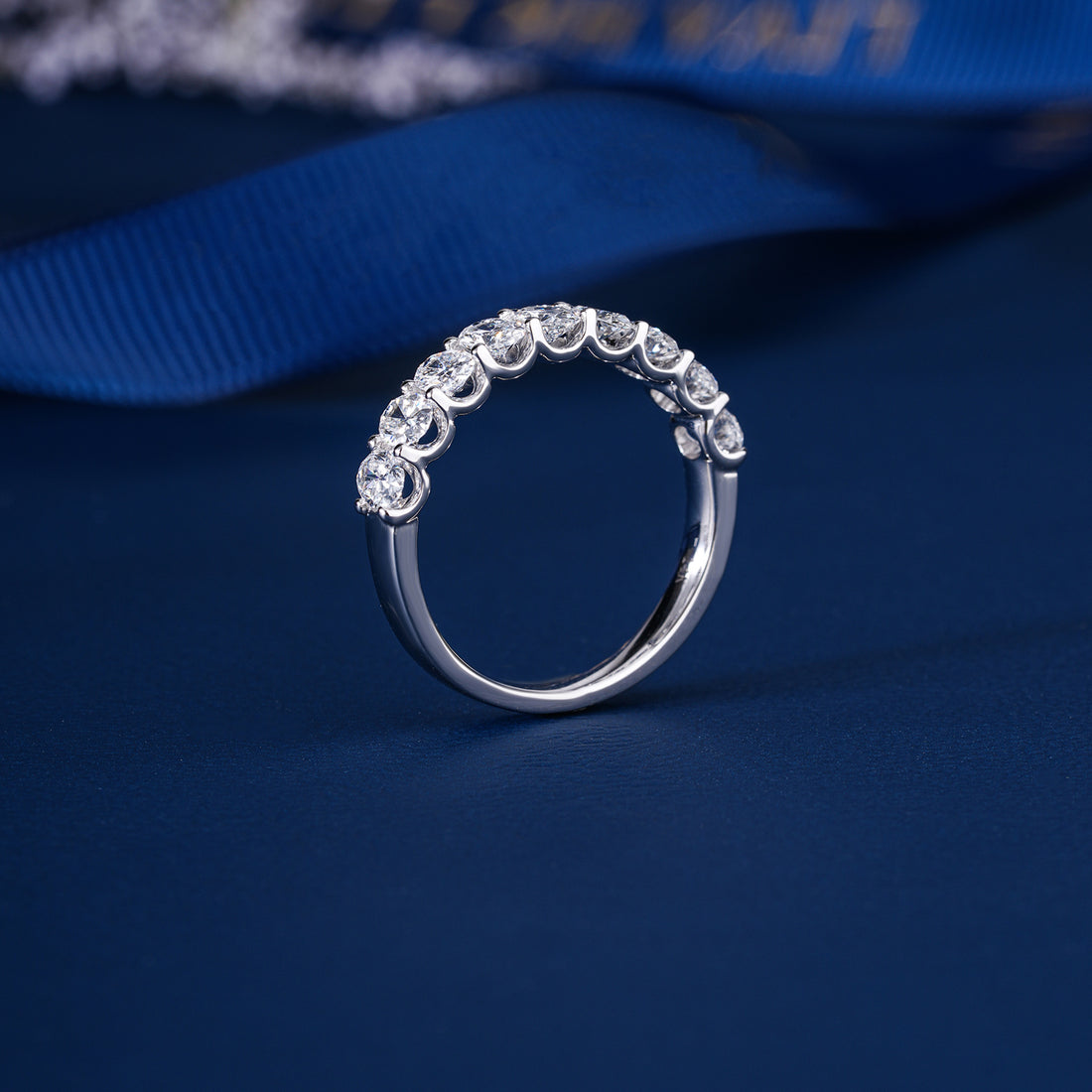 0.70 TCW Oval Cut Lab Grown Diamond Delicate Wedding Band