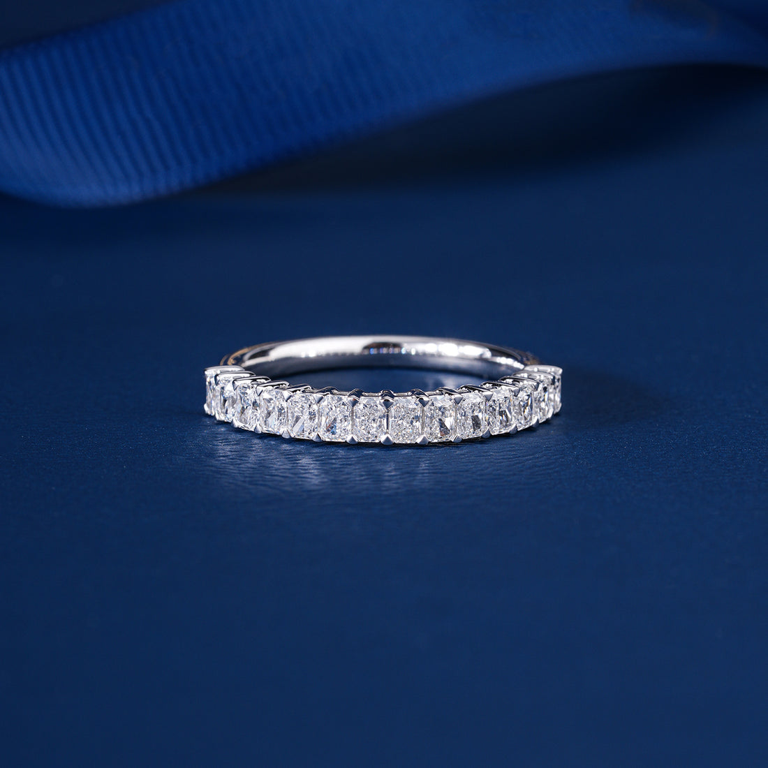 0.80 TCW Radiant Cut Lab Diamond Half Eternity Wedding Band