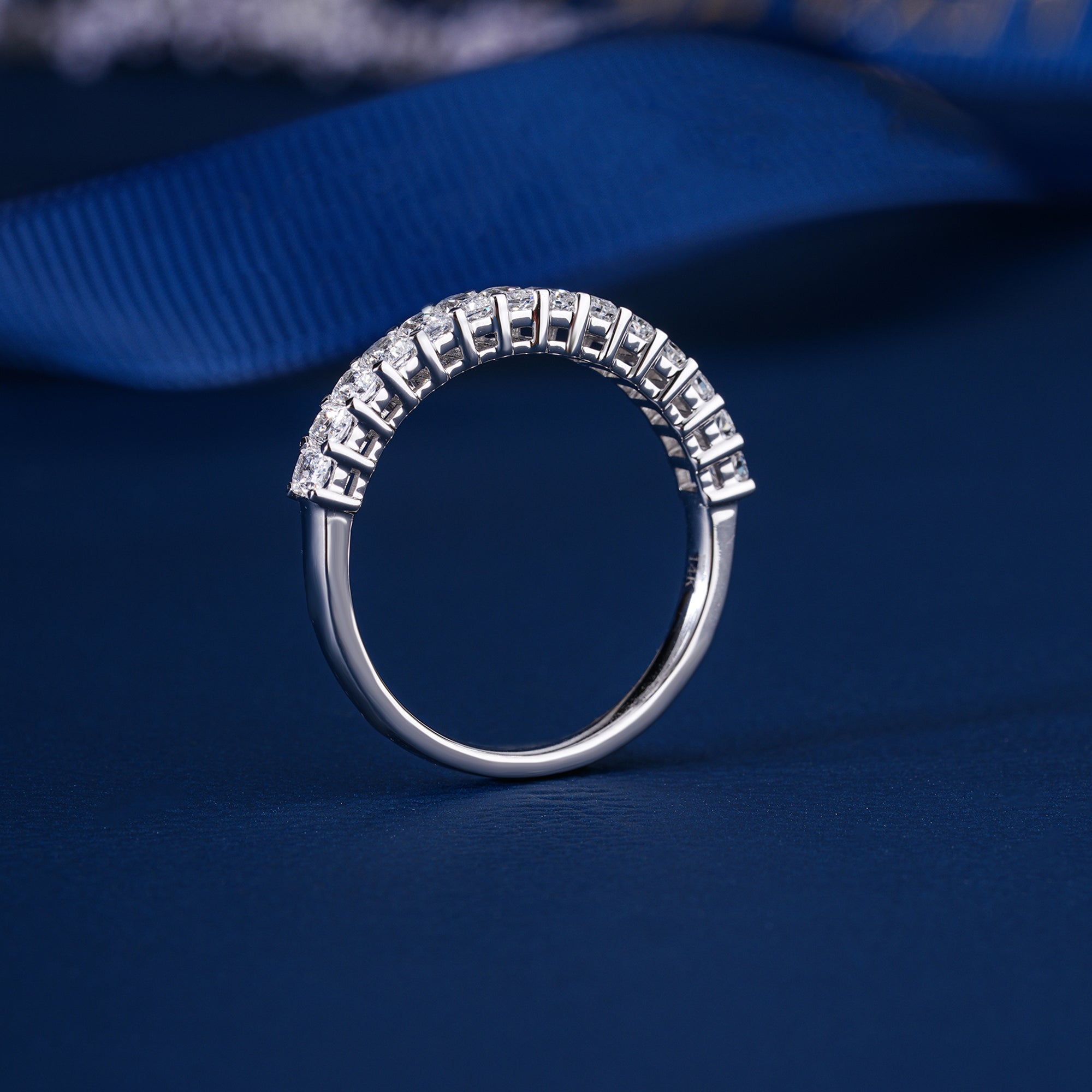 0.80 TCW Radiant Cut Lab Diamond Half Eternity Wedding Band