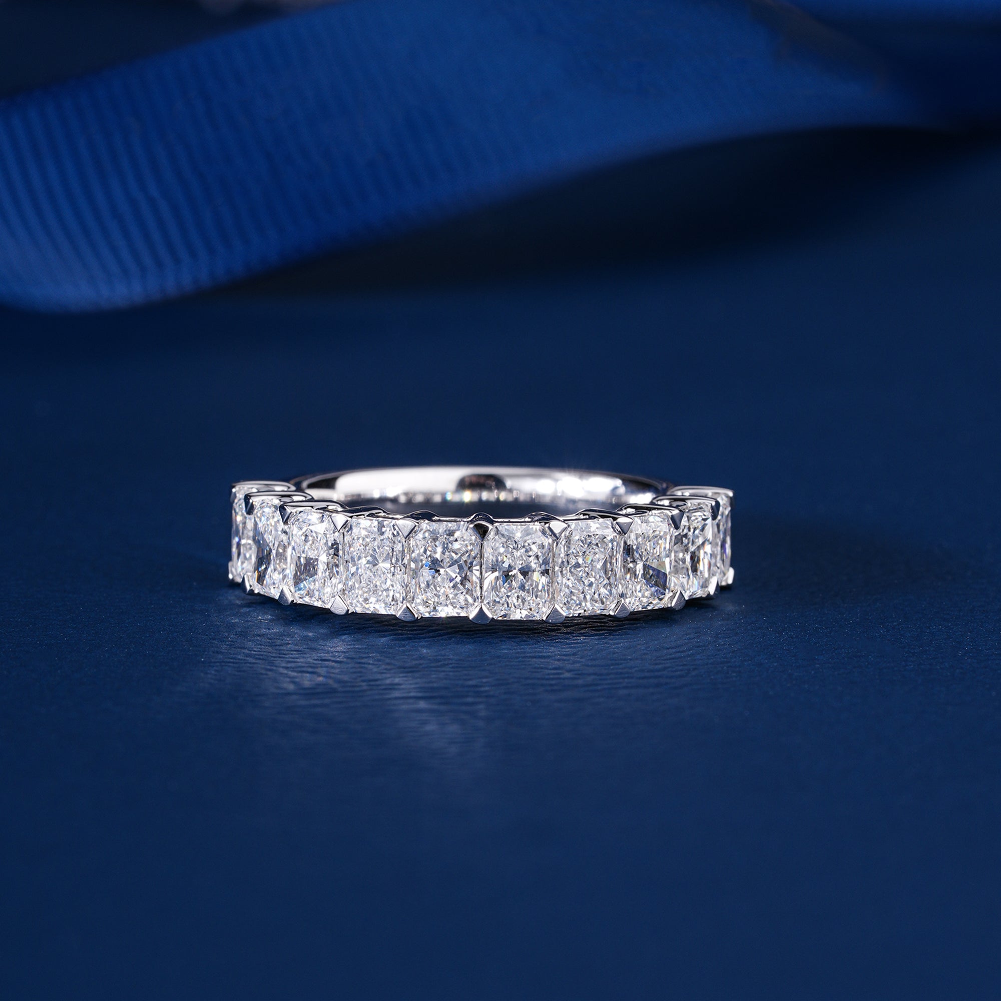 1.50 TCW Radiant Cut Half Eternity Minimalist Anniversary Ring Wedding Band