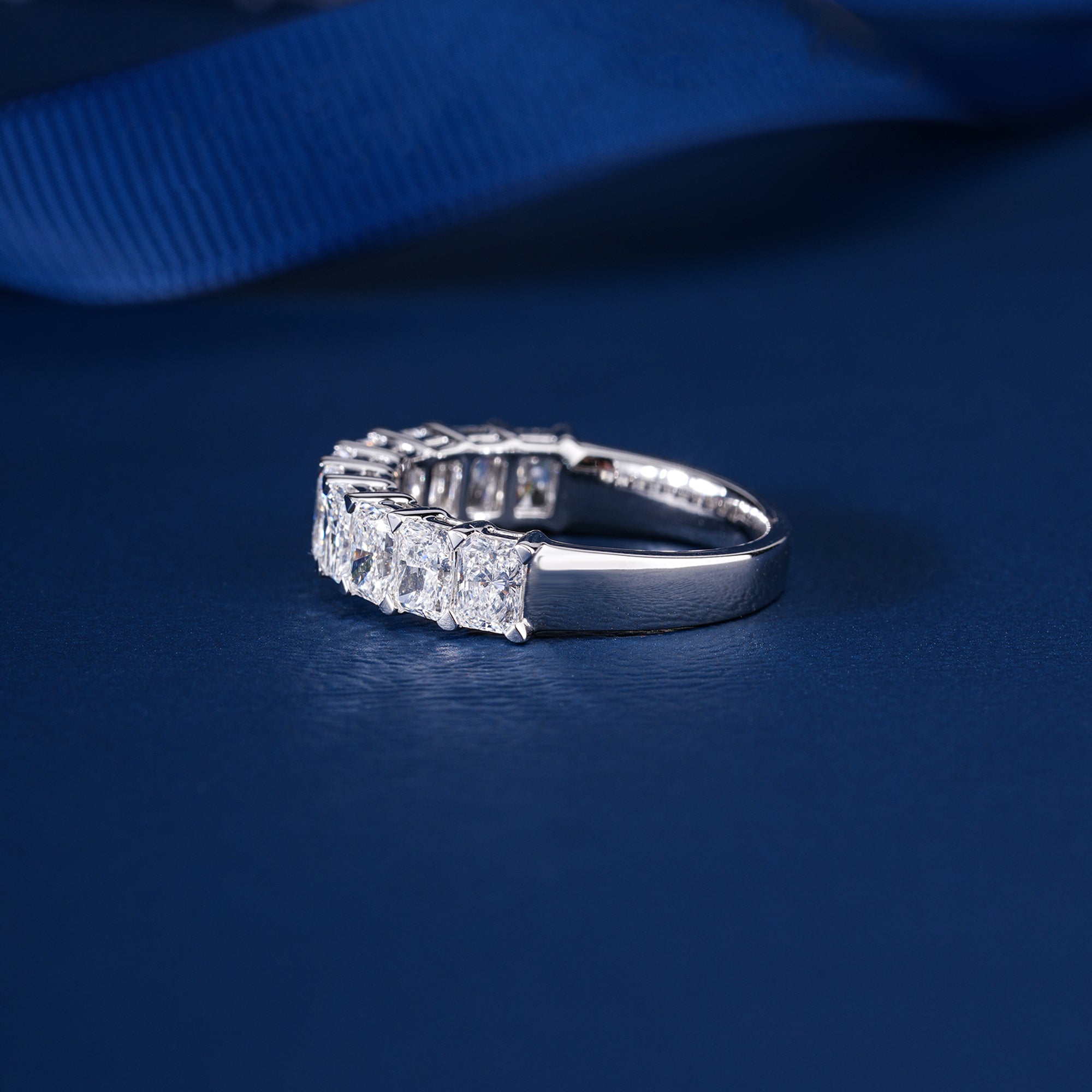 1.50 TCW Radiant Cut Half Eternity Minimalist Anniversary Ring Wedding Band