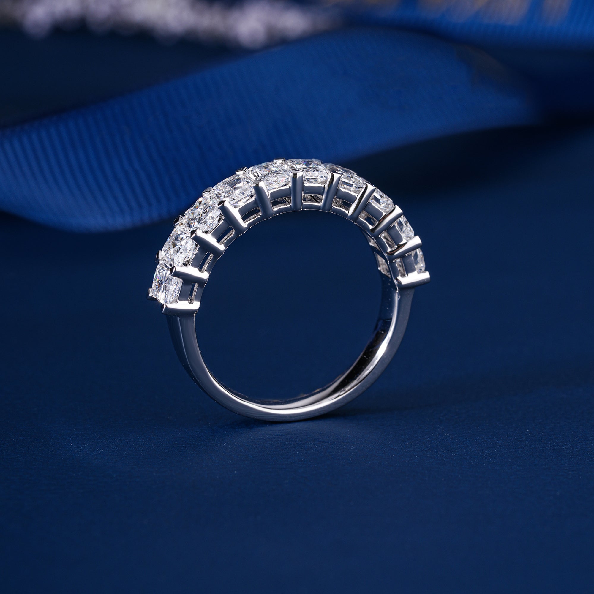 1.50 TCW Radiant Cut Half Eternity Minimalist Anniversary Ring Wedding Band