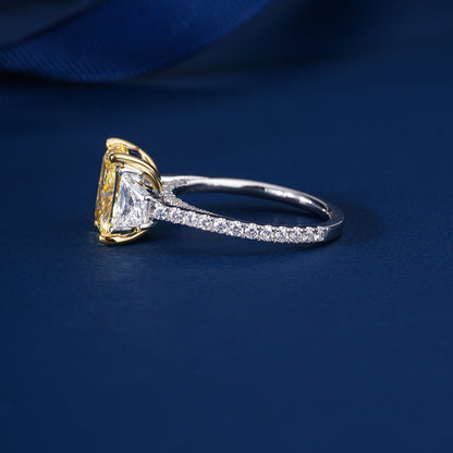 3.00 Ct Radiant Cut Yellow Lab Grown Diamond Trilogy Trapezoid Pave Stone Ring
