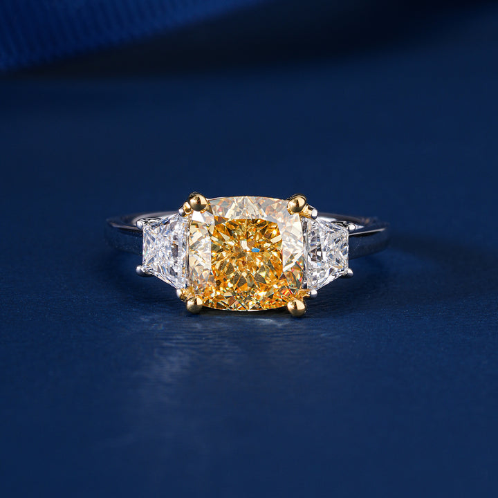 2.9 CT Cushion Cut Diamond Engagement Ring, solid Gold Lab Grown Three Stone Ring