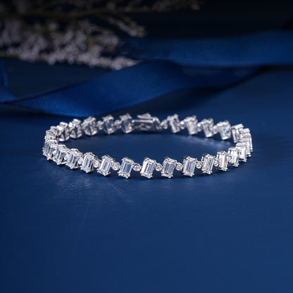 Emerald-Round Lab Grown Diamond Zig Zag  Pattern Tennis Bracelet