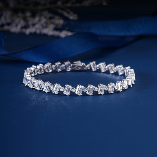 Emerald-Round Lab Grown Diamond Zig Zag  Pattern Tennis Bracelet