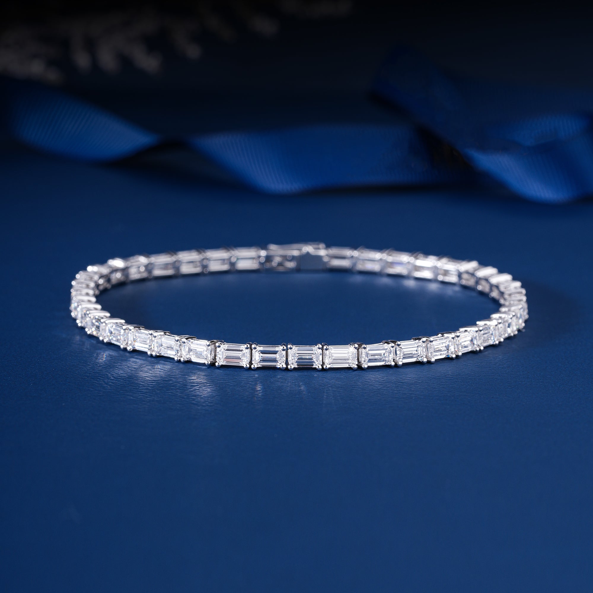 Modern 12.77 CT Emerald Cut Lab Grown Diamond Tennis Bracelet East West Setting