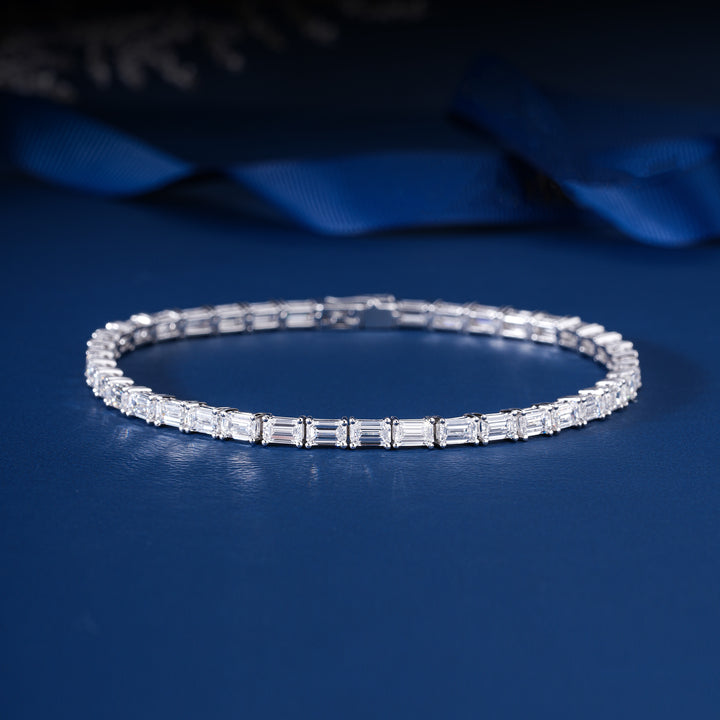 Modern 12.77 CT Emerald Cut Lab Grown Diamond Tennis Bracelet East West Setting