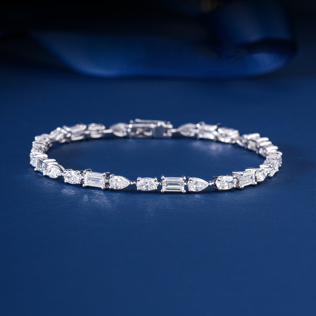 IGI Certified 6.76 CT Lab Grown Diamond Tennis Bracelet Mixed Shape Oval Pear Baguette