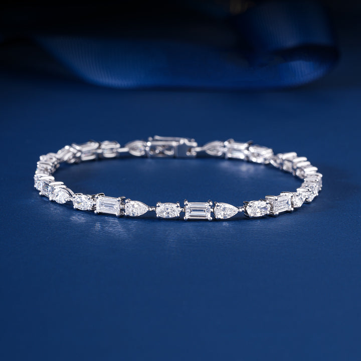 IGI Certified 6.76 CT Lab Grown Diamond Tennis Bracelet Mixed Shape Oval Pear Baguette