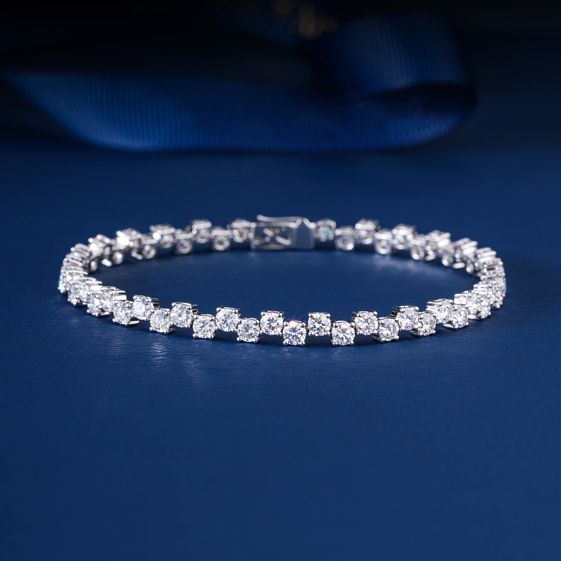 Modern 6.40 Carat Staggered Tennis Bracelet Lab Grown Diamond Round Stone Wide Look