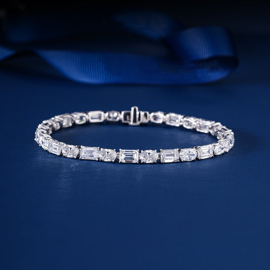Oval-Emerald Lab Grown Diamond Mixed Shape Tennis Bracelet