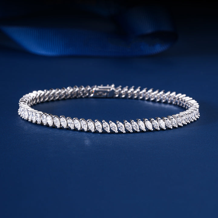 Unique 4.80 Carat Lab Grown Tennis Bracelet Slanted Leaf Pattern Fancy Jewelry