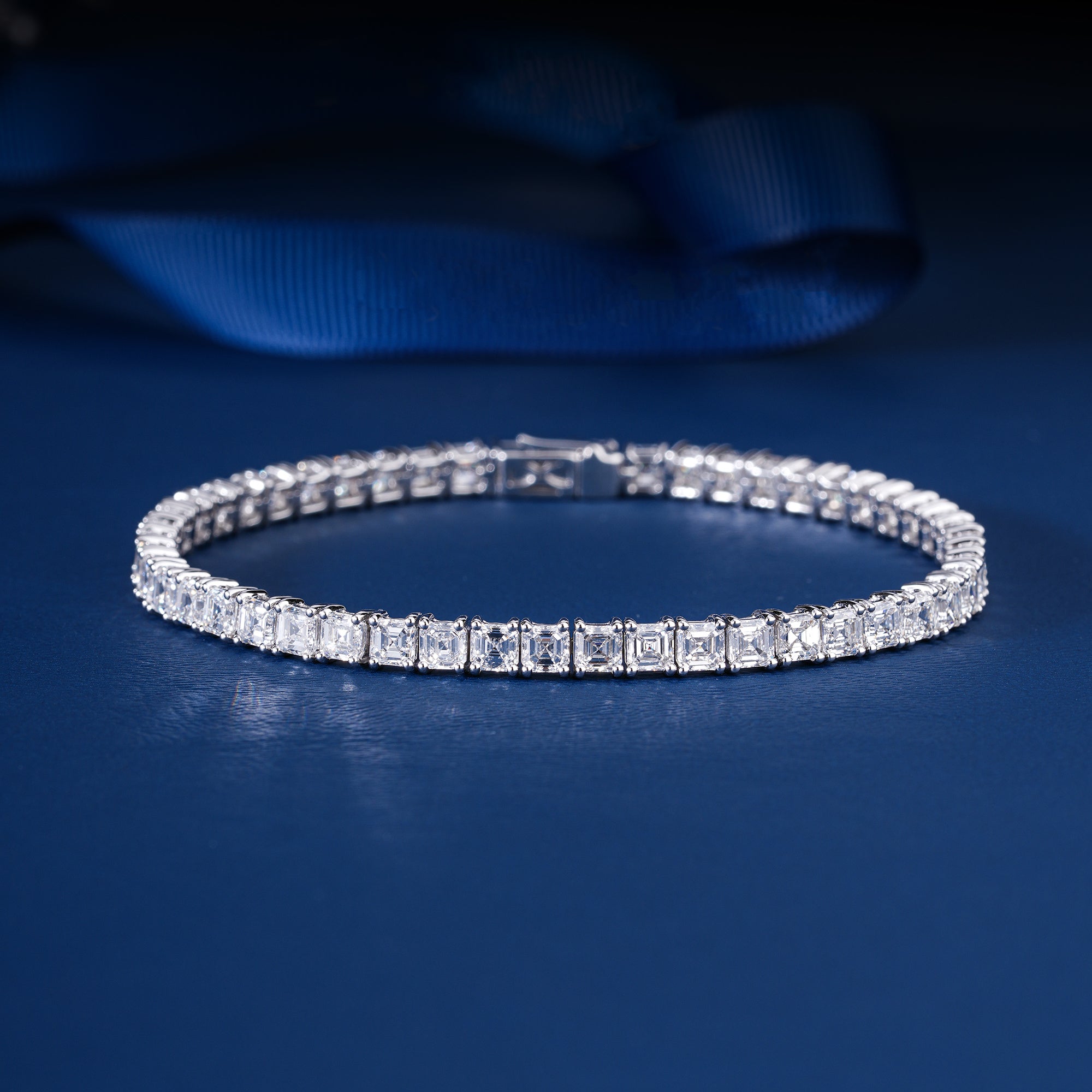 Vintage 12.50 Carat Lab Grown Tennis Bracelet Asscher Step Cut Statement Jewelry