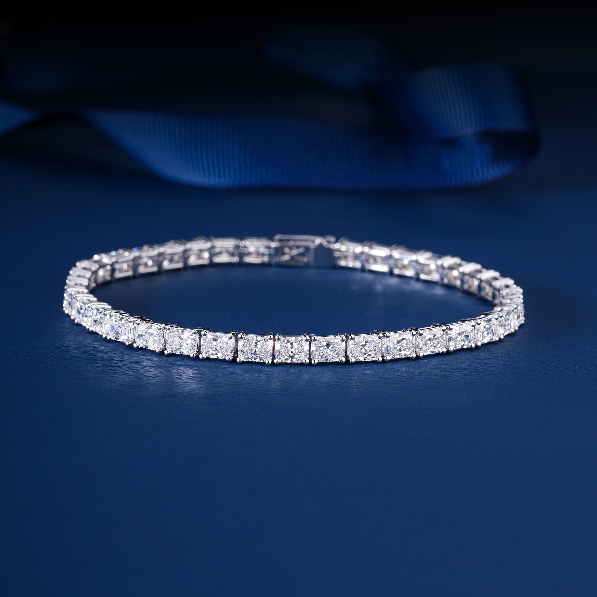 Thick 12.964 CTW Lab Grown Tennis Bracelet 4.7mm Rectangular Diamond Bridal Gift For