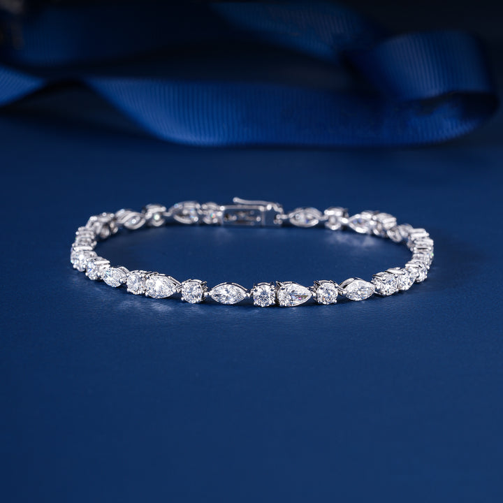 Unique 6.5 Carat Lab Grown Tennis Bracelet Multi Cut Pear Marquise Diamond Jewelry