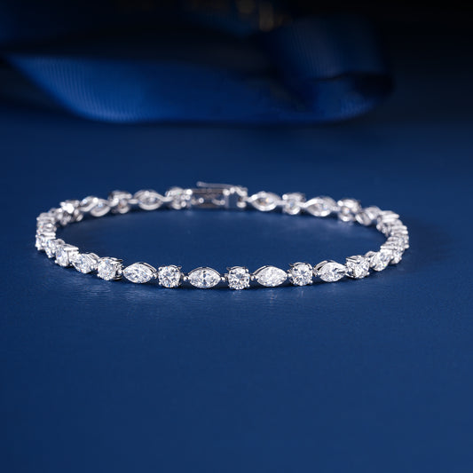 Marquise-Round Multi Cut Lab Grown Diamond Tennis Bracelet
