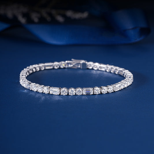Emerald and Round Lab Grown Diamond Tennis Bracelet