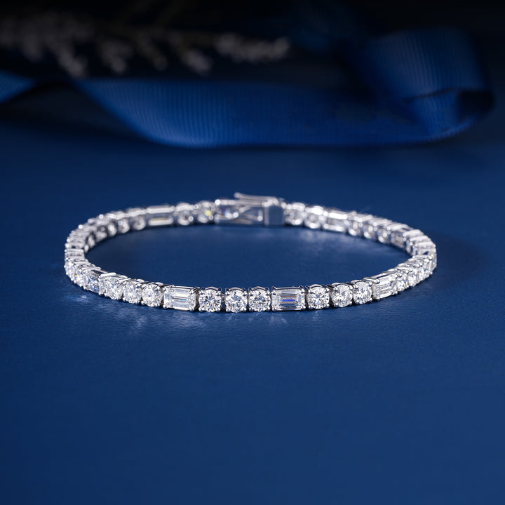 IGI Certified 7.89 CT Lab Grown Diamond Tennis Bracelet Emerald and Round Alternating Mixed Shape Luxury Jewelry