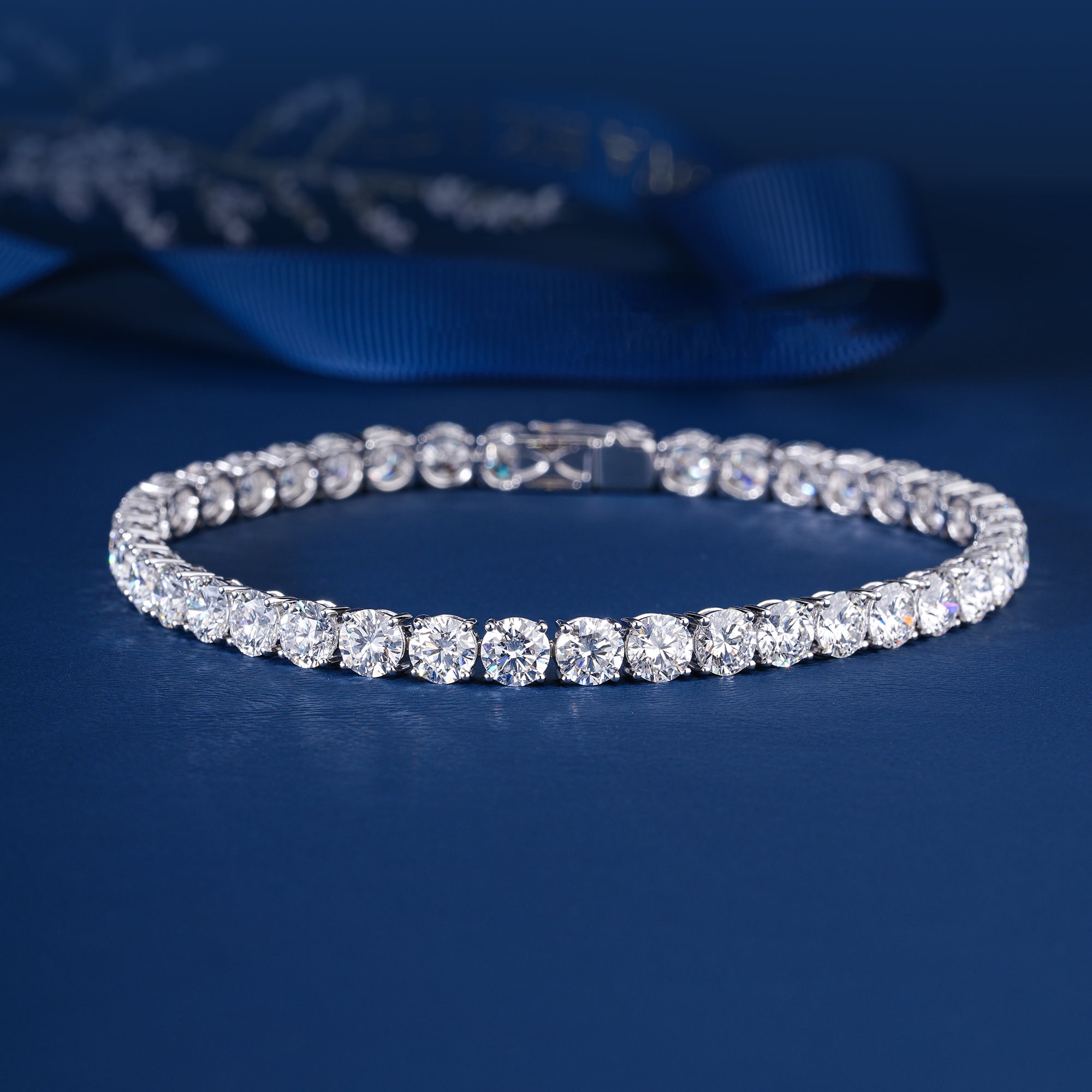 Massive 10 Carat Look Diamond Line Bracelet 4mm Round Cut 4 Prong Setting Sparkly Gift For Her