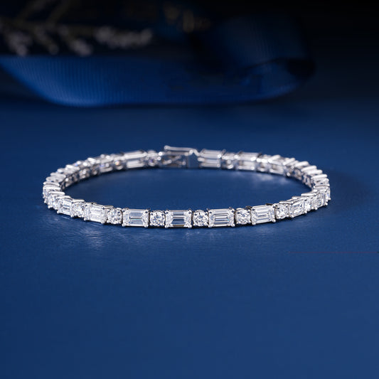 Emerald and Round Lab Grown Diamond Mixed Shape Tennis Bracelet