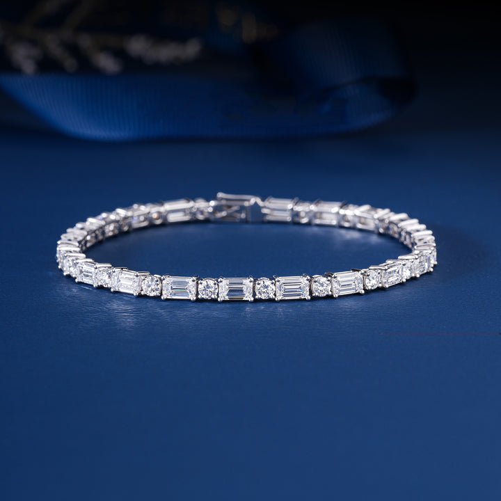 IGI Certified 8.64 CT Lab Grown Diamond Tennis Bracelet Emerald and Round Mixed Shape Luxury Anniversary Jewelry