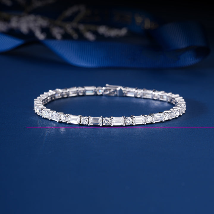 IGI Certified 8.44 CT Lab Grown Diamond Tennis Bracelet Emerald and Round Mixed Cut Luxury Anniversary Jewelry for Women Wedding Gift