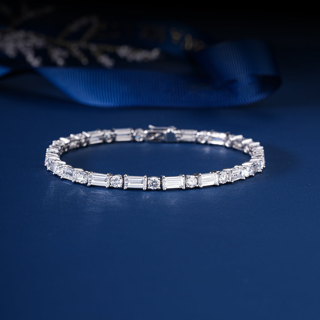 10 Carat Lab Grown Diamond Tennis Bracelet 10.049 CTW Mixed Cut Baguette Round Brilliant Stones Massive 14k White Gold Bangle for Her