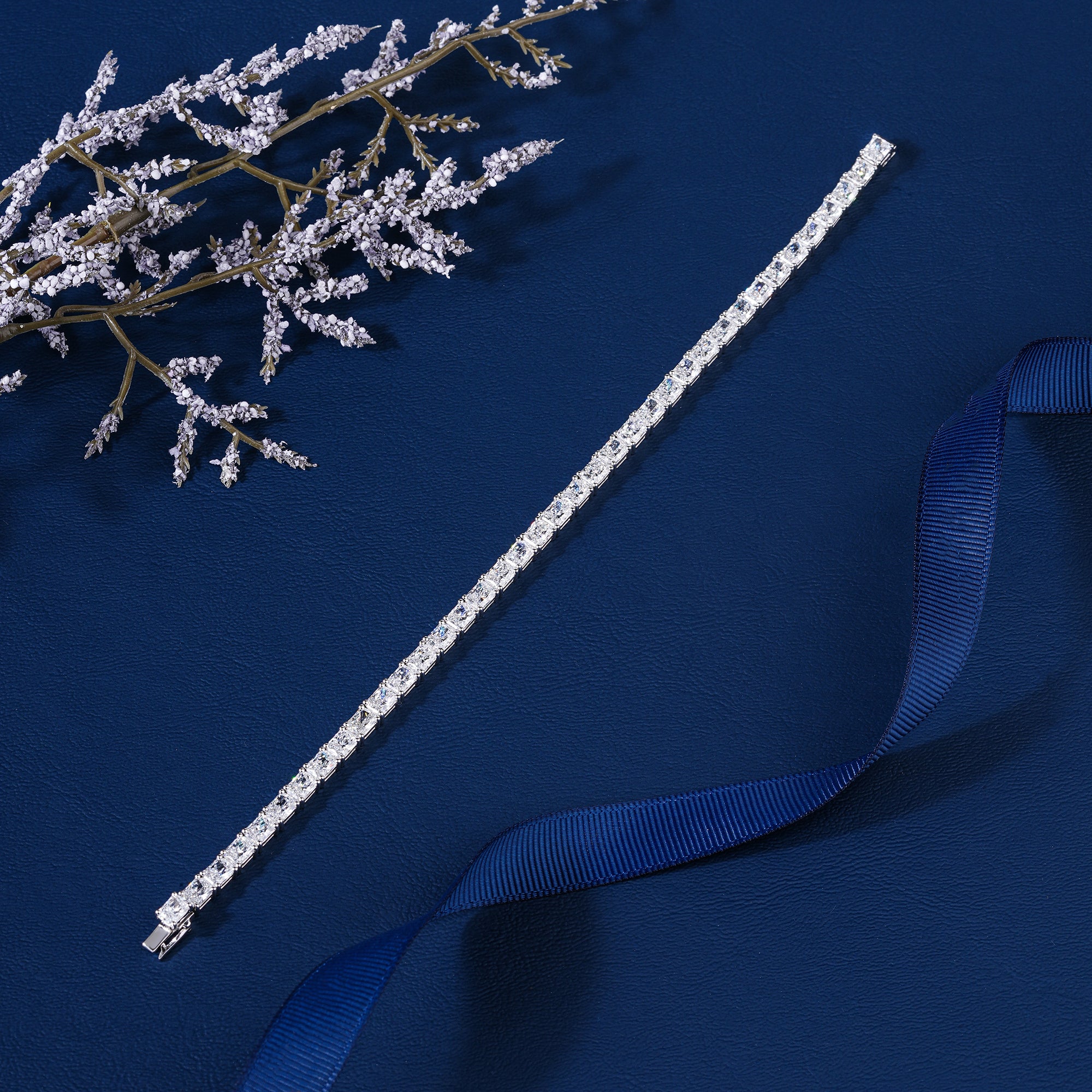 Thick 12.964 CTW Lab Grown Tennis Bracelet 4.7mm Rectangular Diamond Bridal Gift For