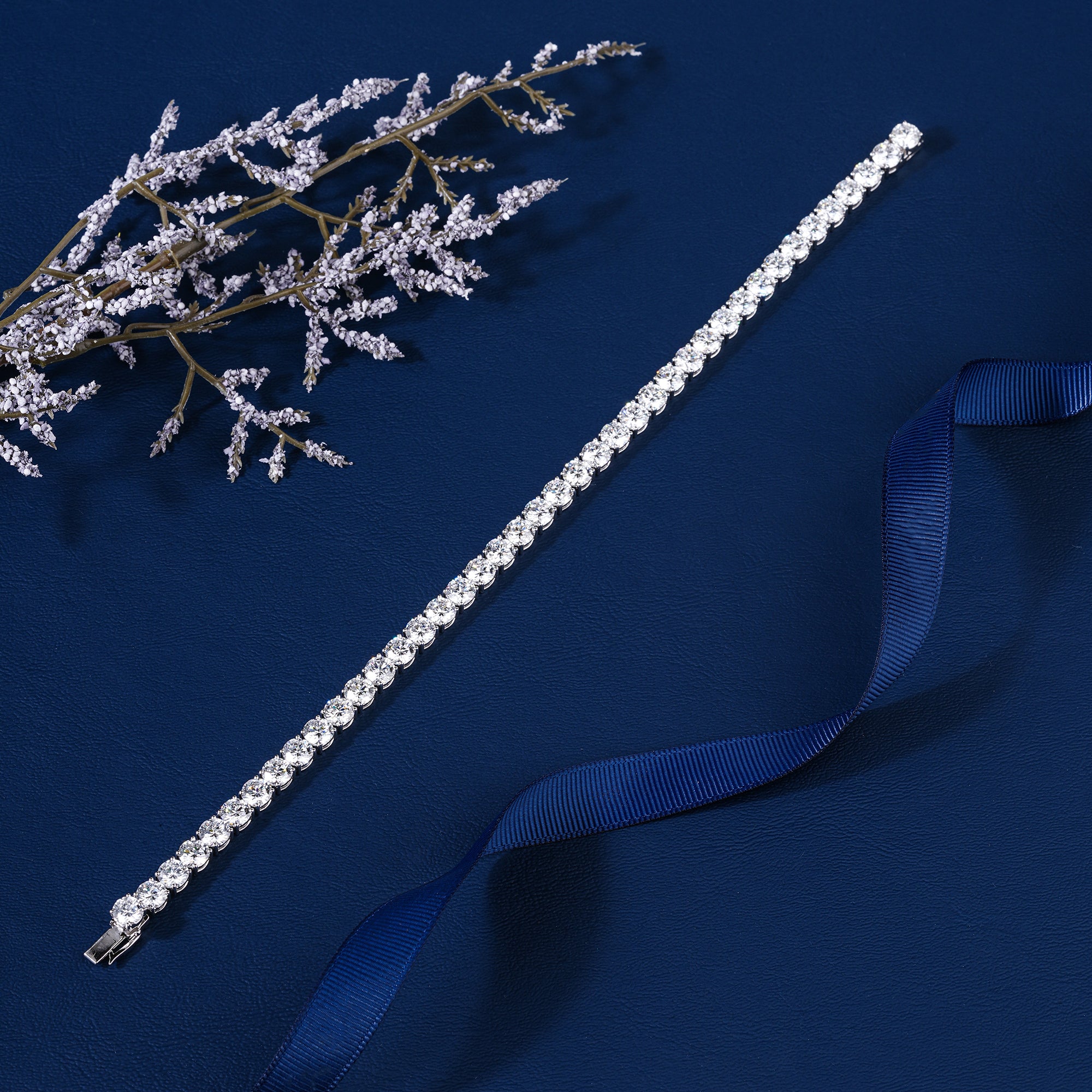 Massive 10 Carat Look Diamond Line Bracelet 4mm Round Cut 4 Prong Setting Sparkly Gift For Her