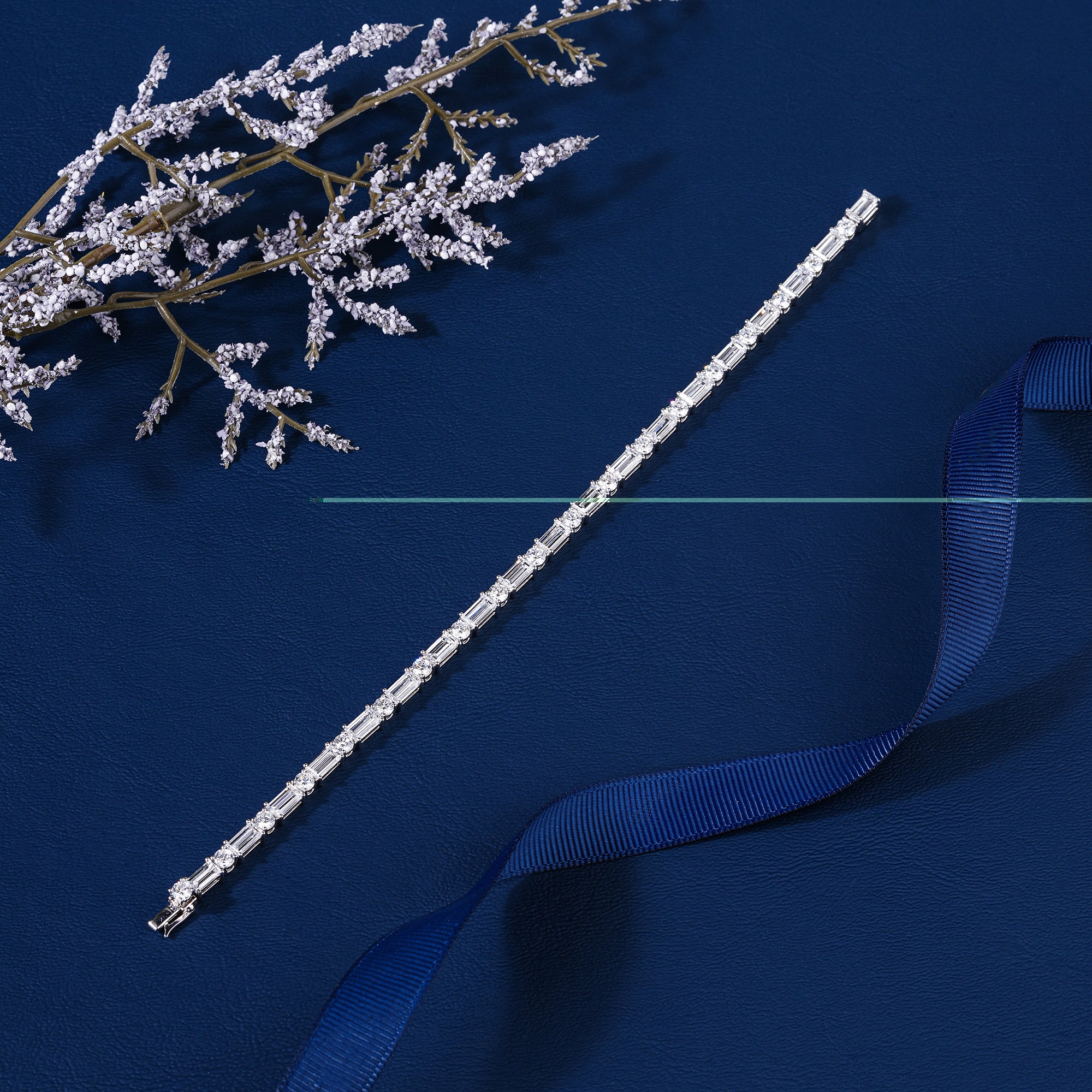 10 Carat Lab Grown Diamond Tennis Bracelet 10.049 CTW Mixed Cut Baguette Round Brilliant Stones Massive 14k White Gold Bangle for Her