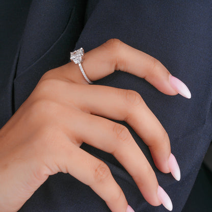 1.50 Ct Radiant Cut Lab Grown Diamond Three Stone Ring