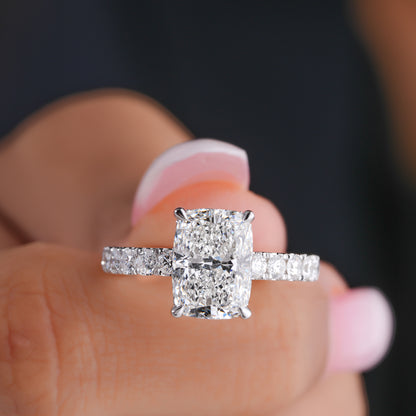 3.00 ct Cushion Cut Lab Grown Diamond Graduated Pave Band Engagement Ring