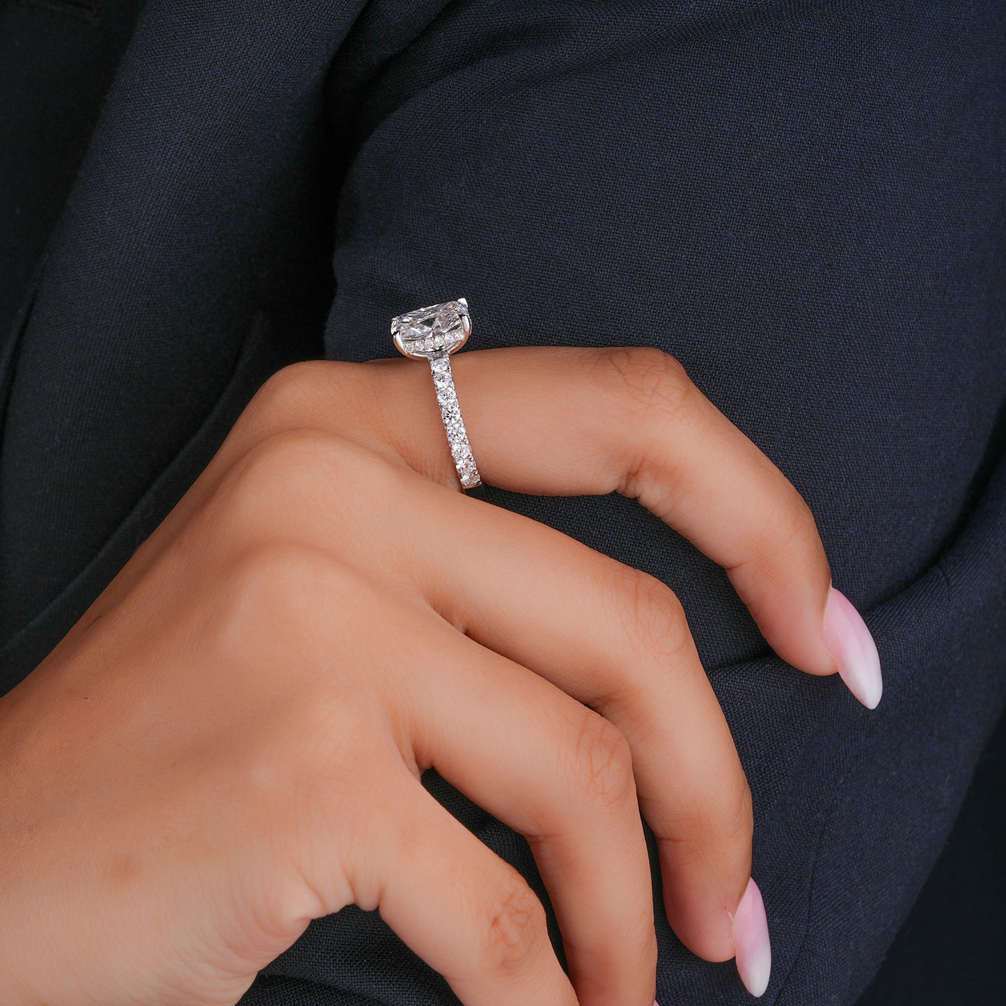 3.00 ct Cushion Cut Lab Grown Diamond Graduated Pave Band Engagement Ring