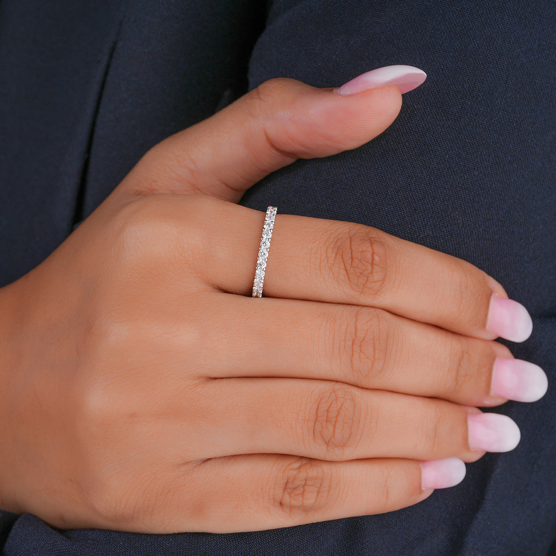 0.7 Ct Round Cut Lab Grown Diamond Eternity  Minimalist Stackable Wedding Band