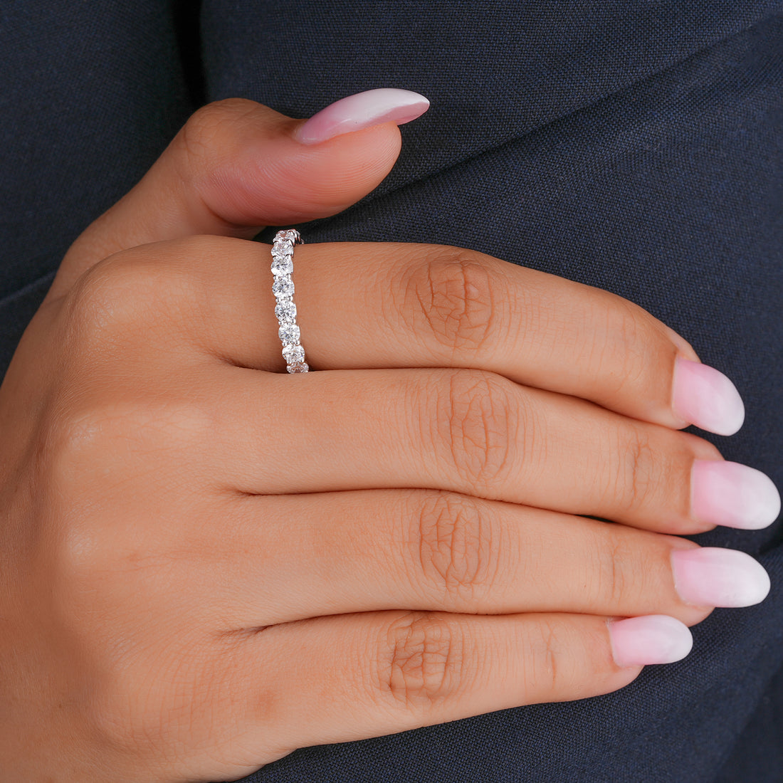 1.65 ct Round Cut Lab Grown Diamond Full Eternity Bold Stackable Band