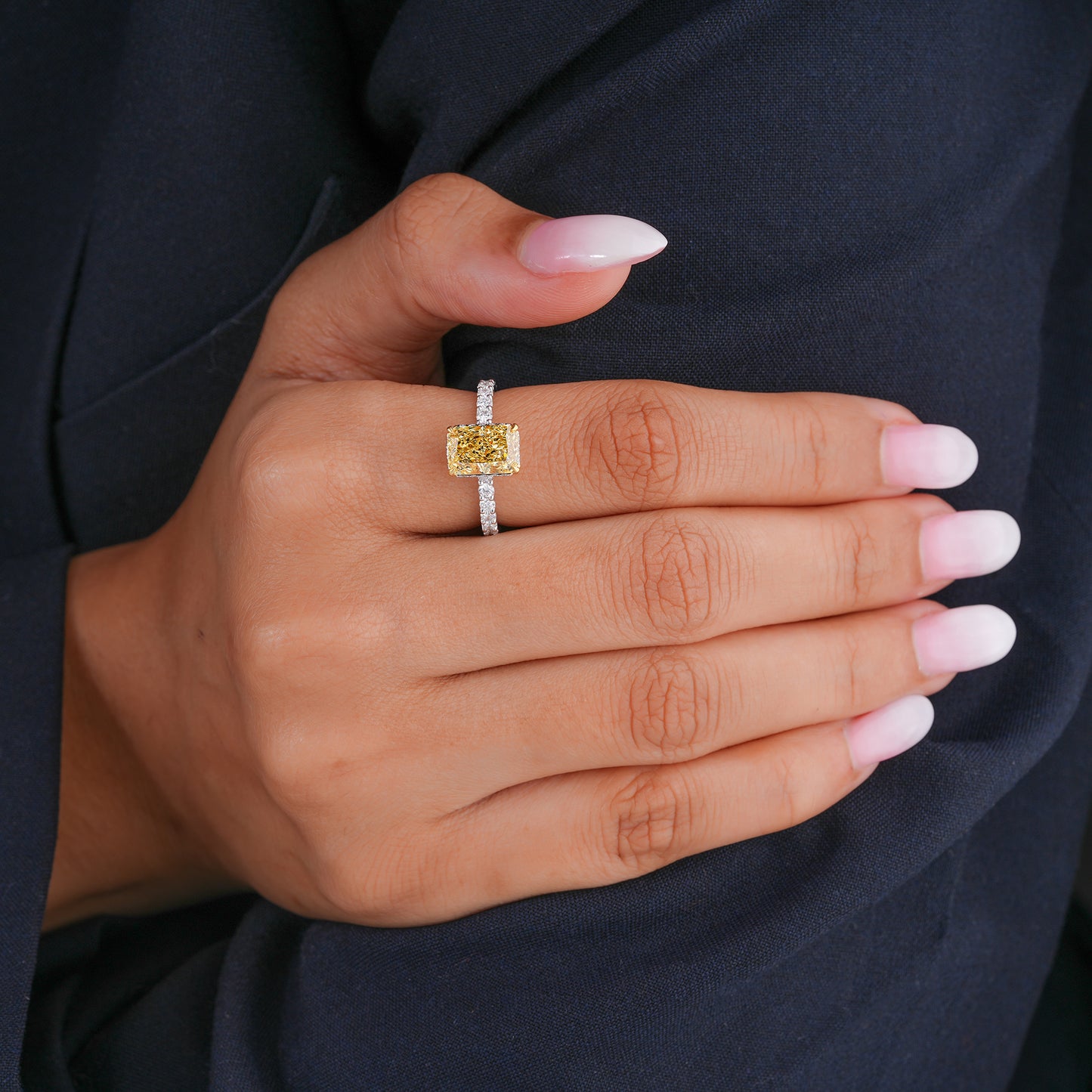 2.50 CT Yellow Radiant Cut Diamond  with Pave Engagement Ring